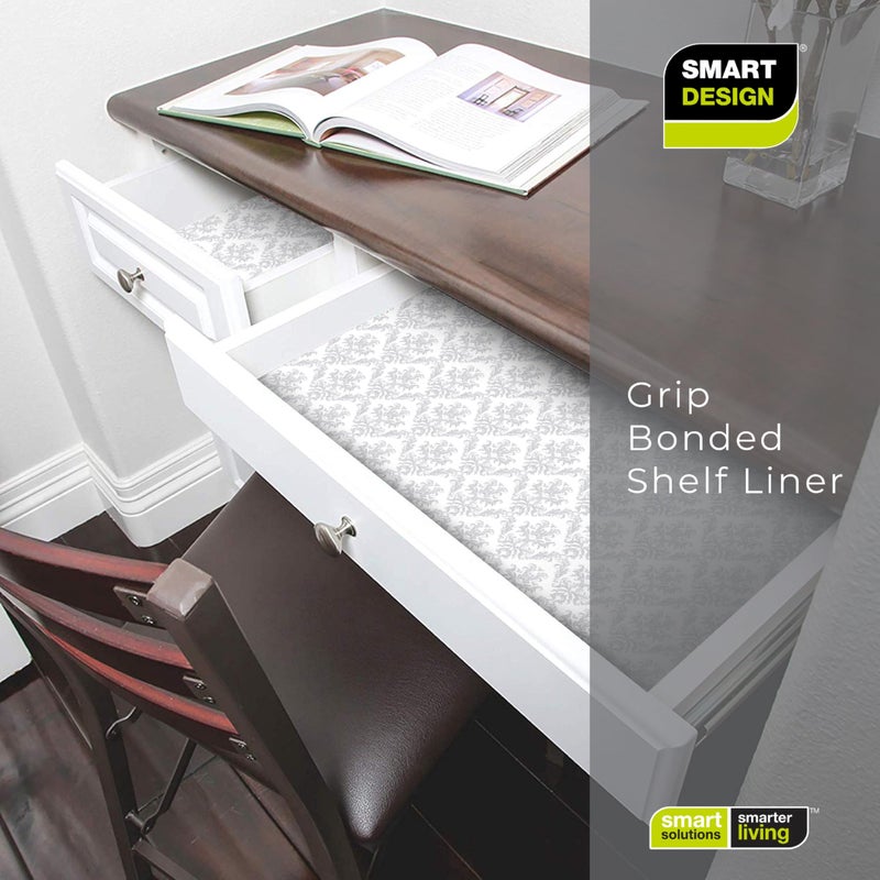 Smart Design Bonded Grip Shelf Liner - 12 Inch x 10 Feet - Non Adhesive, Strong Grip Bottom, Easy Clean Kitchen Drawer, Cabinet, Cupboard Dresser Protector Cover, Non Slip Rubber Mat - Fleur Gris - Image 5